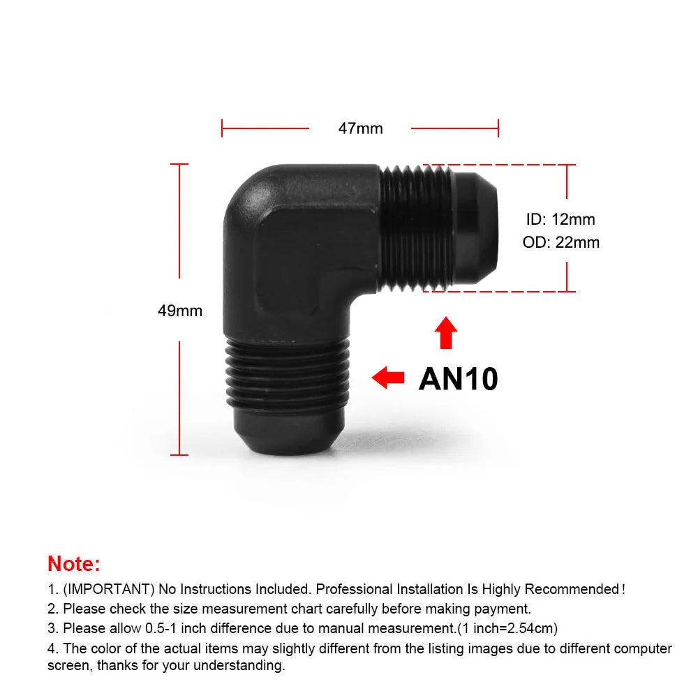 AN Male to Male Reducer Union AN4 to AN10, Step Up Flare Coupler, plus AN10 90 Degree Tucks Performance