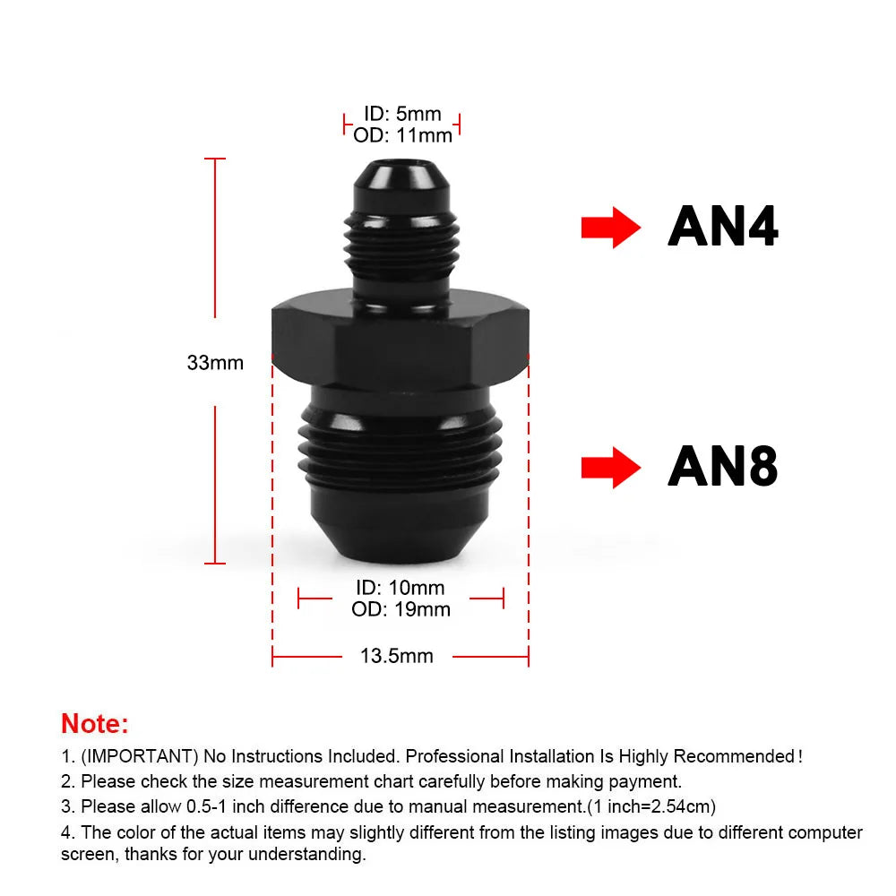 AN Male to Male Reducer Union AN4 to AN10, Step Up Flare Coupler, plus AN10 90 Degree Tucks Performance
