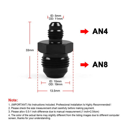 AN Male to Male Reducer Union AN4 to AN10, Step Up Flare Coupler, plus AN10 90 Degree Tucks Performance