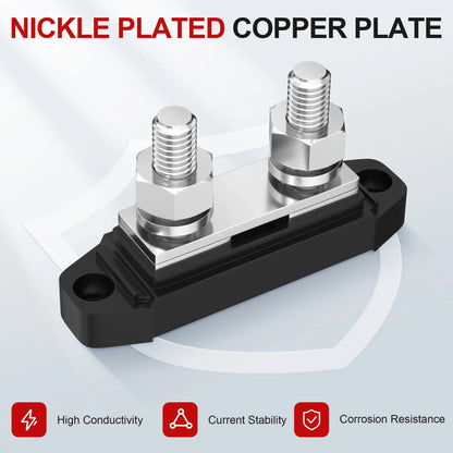 Heavy Duty 12V / 24V Battery Bus Bar Power Distribution Block – 250A (Dual Stud, Positive & Negative) Tuck's Performance