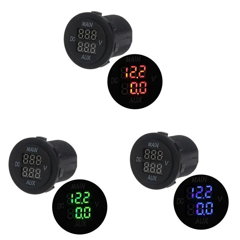LED Digital Double Voltmeter, Round Panel Monitor Blue for Car Pickup RV Tuck's Performance