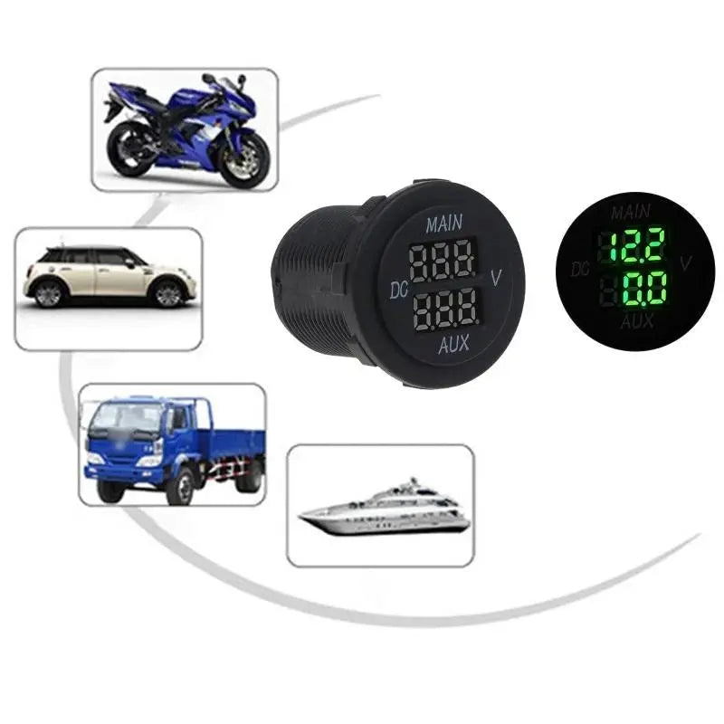 LED Digital Double Voltmeter, Round Panel Monitor Blue for Car Pickup RV Tuck's Performance