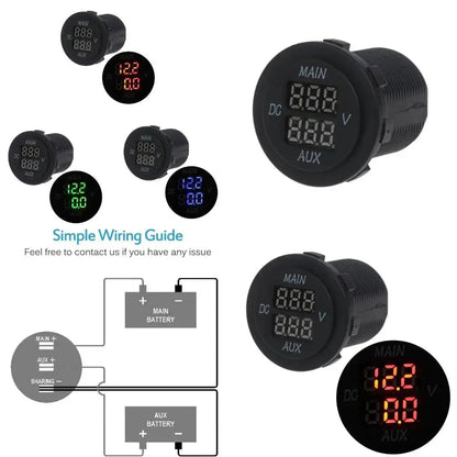 LED Digital Double Voltmeter, Round Panel Monitor Blue for Car Pickup RV Tuck's Performance