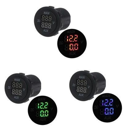 LED Digital Double Voltmeter, Round Panel Monitor Blue for Car Pickup RV Tuck's Performance