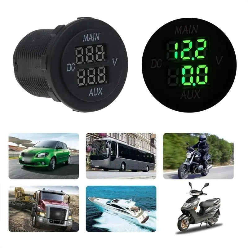 LED Digital Double Voltmeter, Round Panel Monitor Blue for Car Pickup RV Tuck's Performance