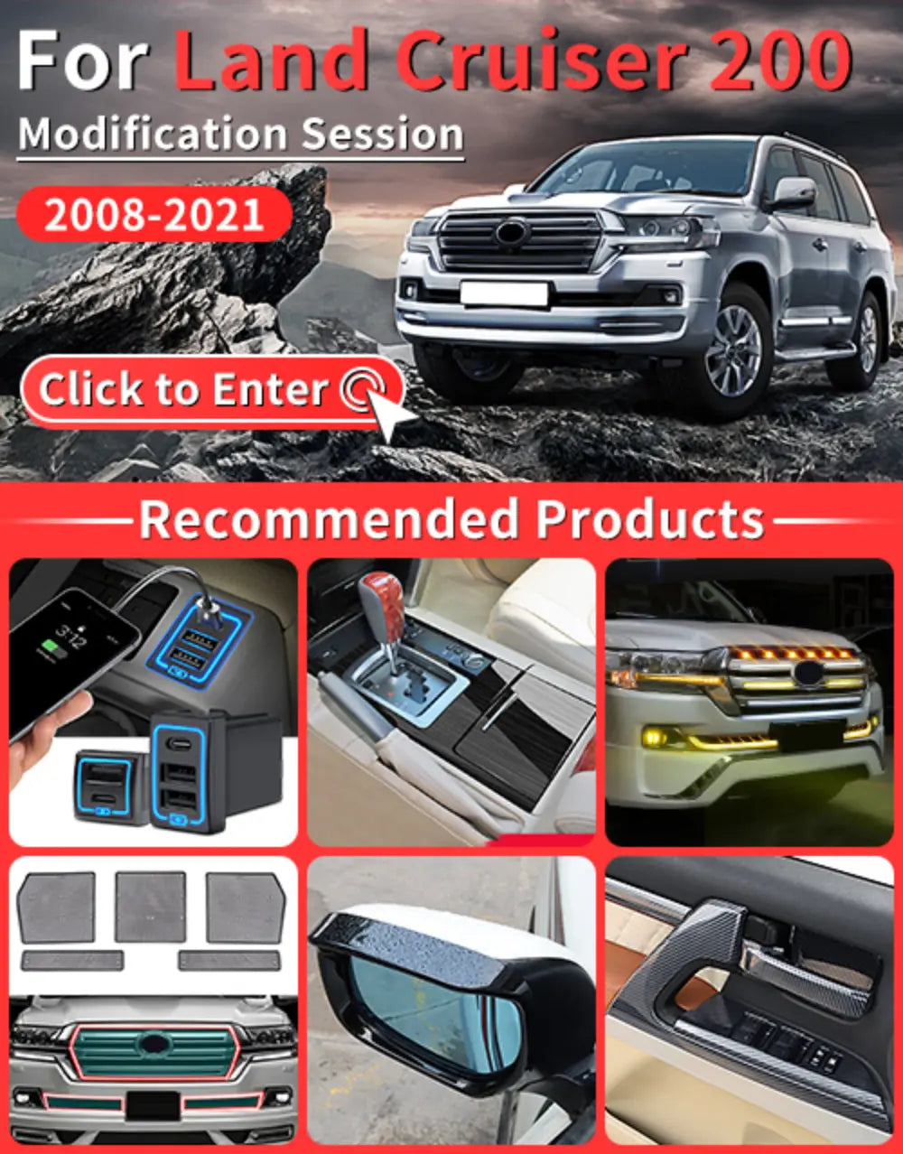Land Cruiser 200 Rear Row USB Multi-Function Charger LC200 Car Charging Modification Interior Decoration Accessories Tuck's Performance