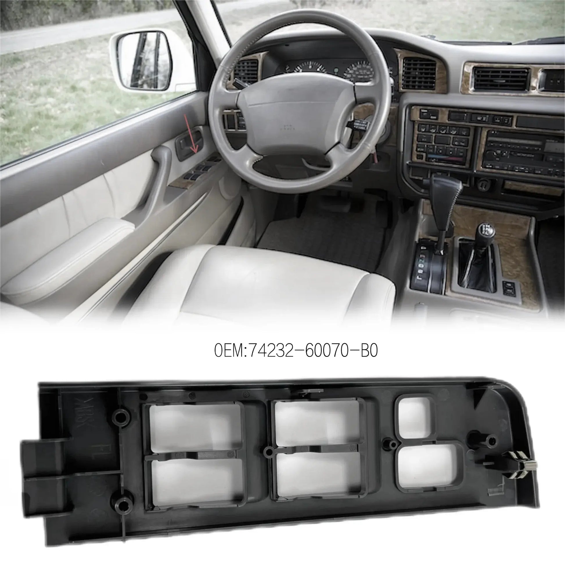 Master Window Switch Bezel Panel Left Driver Side Dark Grey for Toyota Land Cruiser 1991-1997 Replace 74232-60070-B0