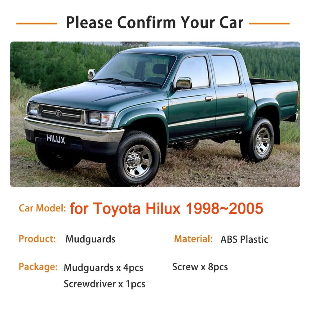 Mudguard for Toyota HiLux 4WD 1998~2005 Accessories 1999 2000 2001 2002 2003 2004 Mudflaps Fenders Plash Guards Front Rear Wheel Tuck's Performance