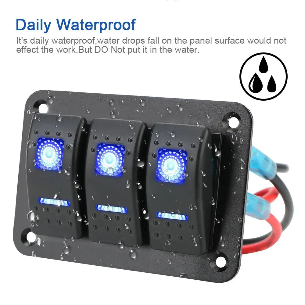 Overload Protection 3 Gang Rocker Switch Panel ON/OFF Lights DC 12V/24V Car Truck Marine Ship Circuit Breaker With Icon Sticker Tuck's Performance