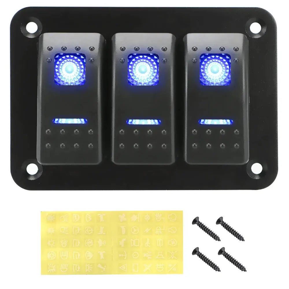 Overload Protection 3 Gang Rocker Switch Panel ON/OFF Lights DC 12V/24V Car Truck Marine Ship Circuit Breaker With Icon Sticker Tuck's Performance