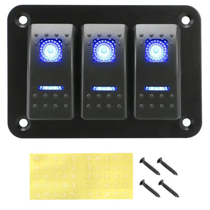 Overload Protection 3 Gang Rocker Switch Panel ON/OFF Lights DC 12V/24V Car Truck Marine Ship Circuit Breaker With Icon Sticker Tuck's Performance