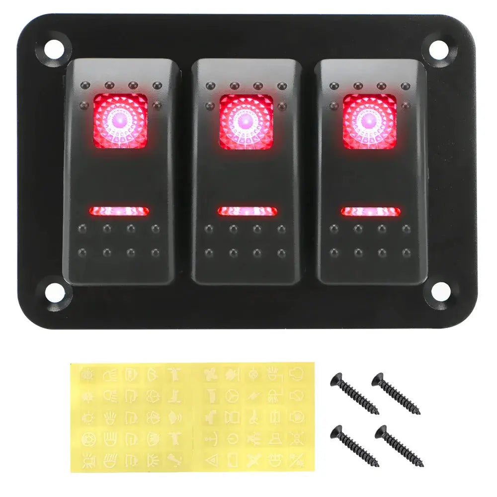 Overload Protection 3 Gang Rocker Switch Panel ON/OFF Lights DC 12V/24V Car Truck Marine Ship Circuit Breaker With Icon Sticker Tuck's Performance