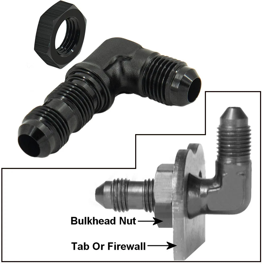 AN6 AN8 AN10 Male to Male 90 Degree Flare Union Bulkhead Fitting Adapter with Nut For Tab or Wirewall Tuck's Performance