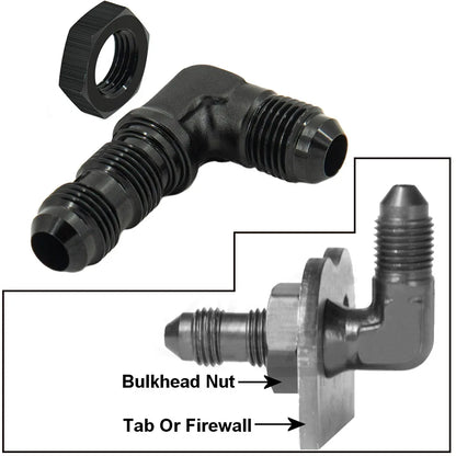 AN6 AN8 AN10 Male to Male 90 Degree Flare Union Bulkhead Fitting Adapter with Nut For Tab or Wirewall Tuck's Performance