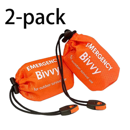 Emergency bivvy thermal survival sleeping bag - 2 pack orange with whistles
