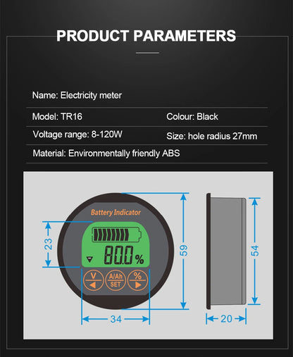 TR16 DC 8-100V Battery Tester 50A 100A 350A Battery Capacity Tester Digital Waterproof Ammeter Voltmeter with Memory Function Tuck's Performance