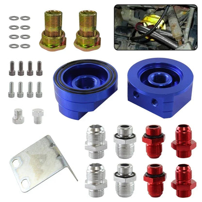 Universal AN10 & AN8 M20*1.5 & 3/4"-16 UNF Oil Filter Cooler Relocation Sandwich Plate Adapter Black/Red Tuck's Performance