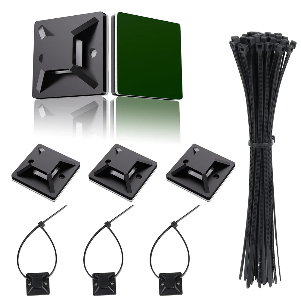 50/100/150pcs Nylon Self-Adhesive Cable Ties Mount Wire Fasten Organizer Fixers Easy Cable Management System Reusable Durable Tuck's Performance