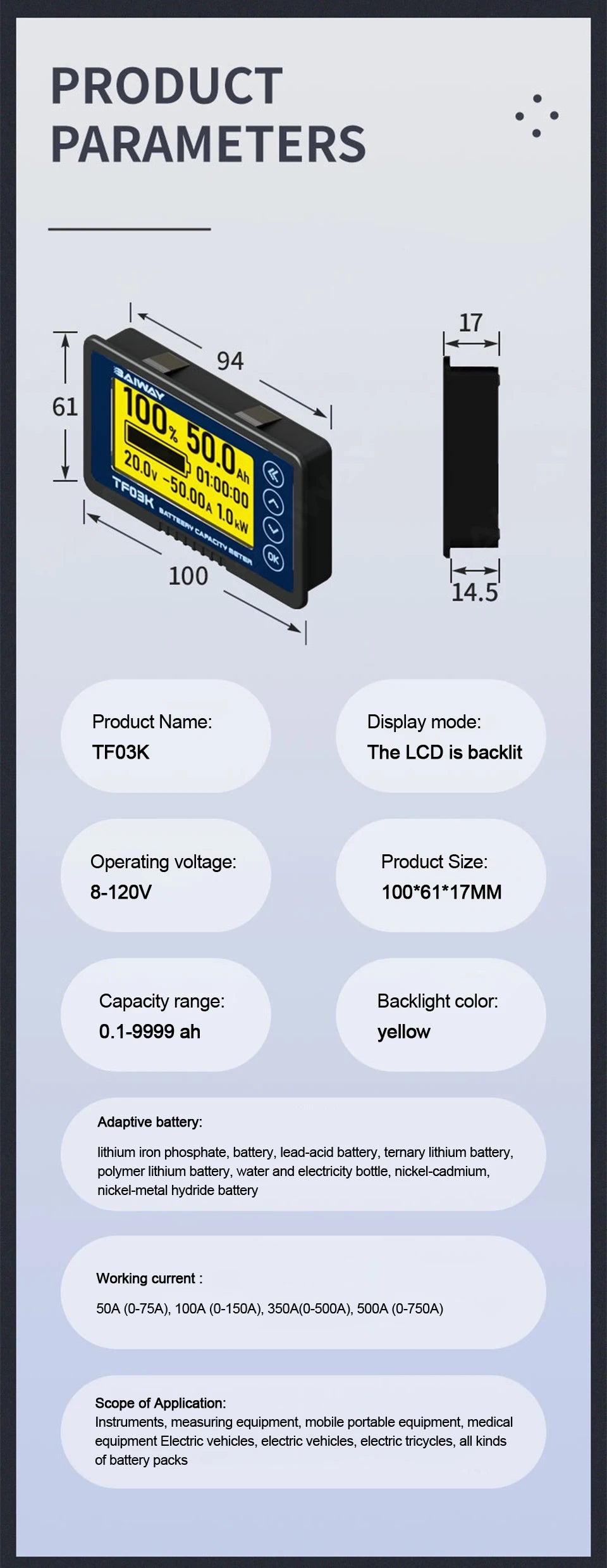 DC 8V-120V Coulomb Counter Battery Capacity Monitor image 15