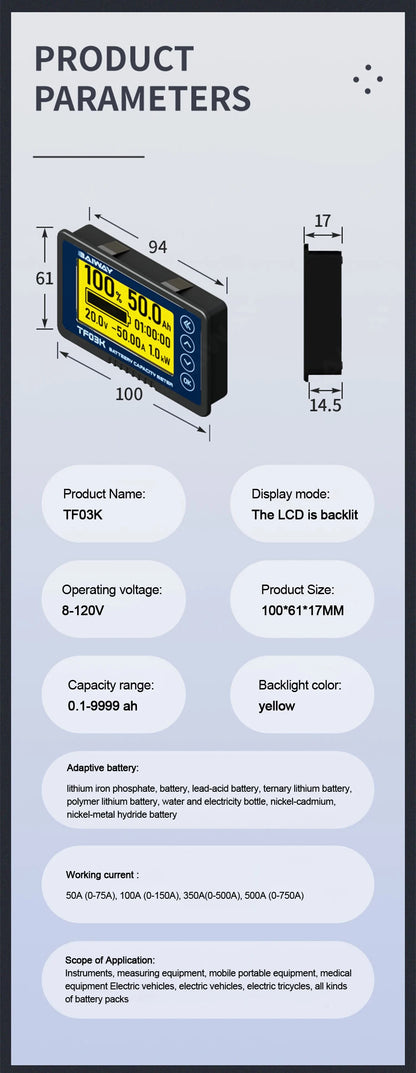 DC 8V-120V Coulomb Counter Battery Capacity Monitor image 15