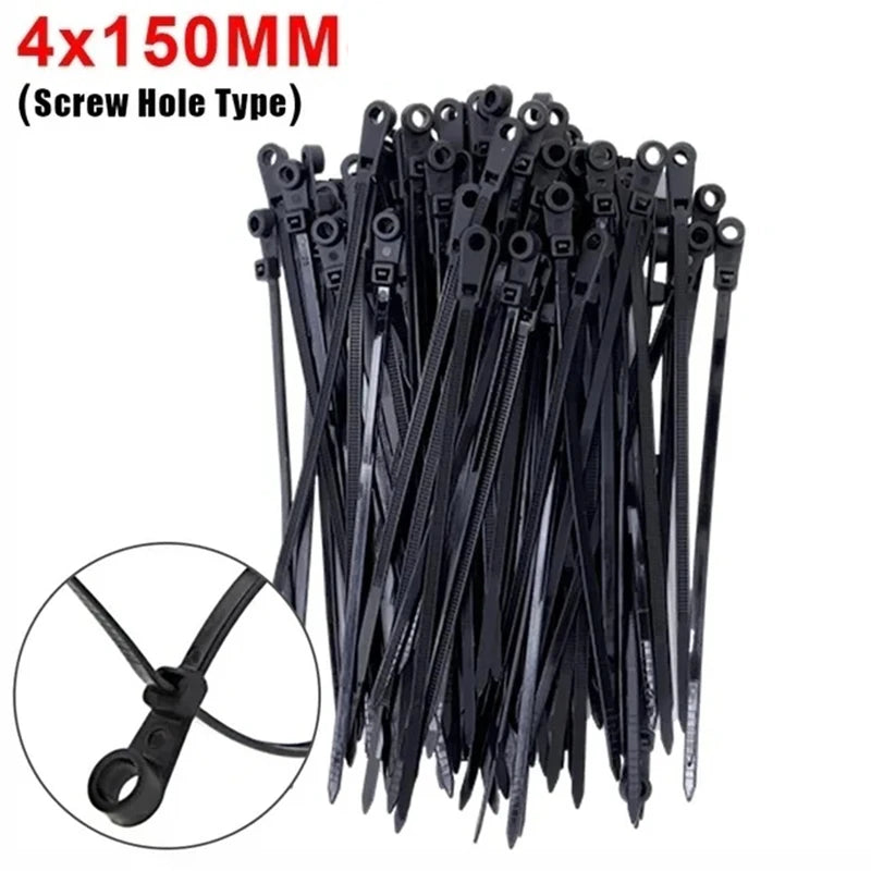 100-500pc Nylon Cable Ties with Screw Mounting Hole Fixed Cables Zip Tie Wire Fastening Straps Reusable Self-locking Cable Ties Tuck's Performance