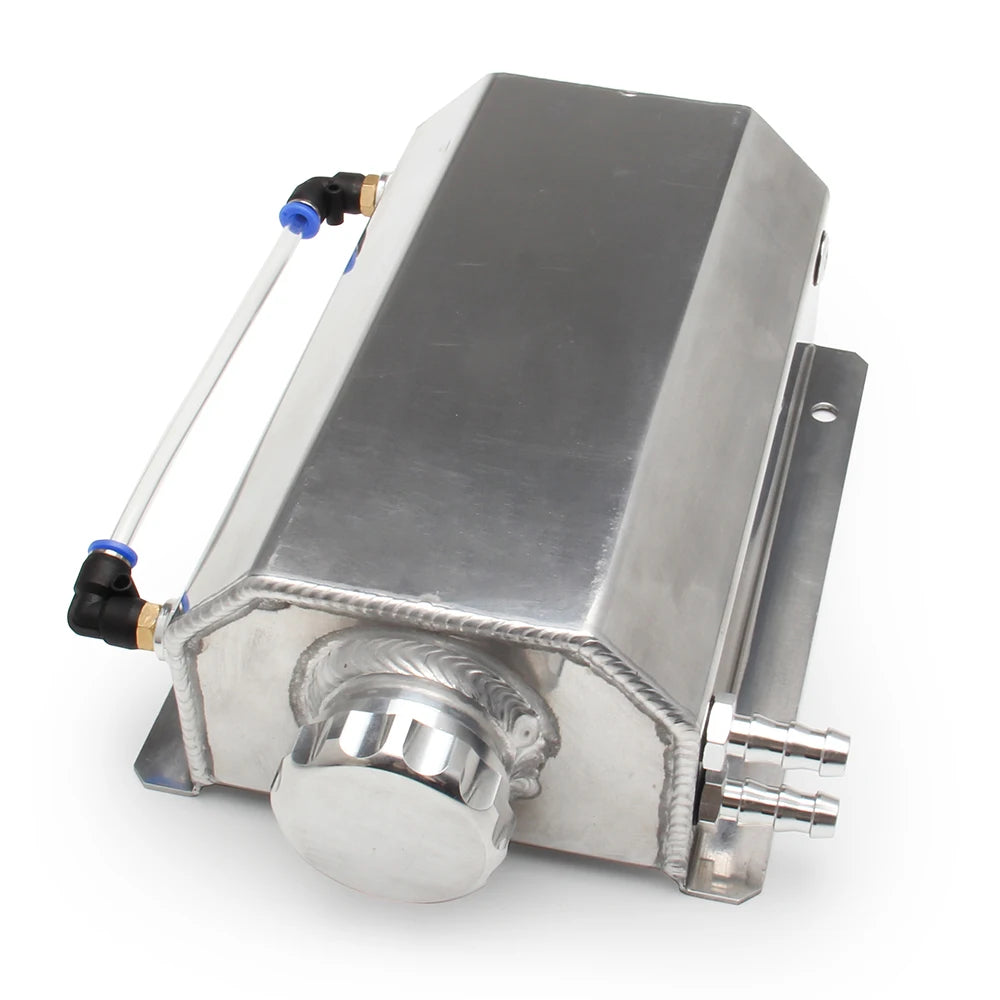 Universal 1L/2L Aluminum Oil Catch Can Reservoir Tank Engine Coolant Radiator Overflow Oil Fuel Tank With Drain Plug Breather Tuck's Performance