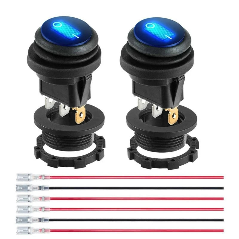 12V 20A Waterproof Rocker Switch Blue LED Lighted Round ON Off 3 Pin 12 Volt Weatherproof for Marine Car RV Truck Tuck's Performance