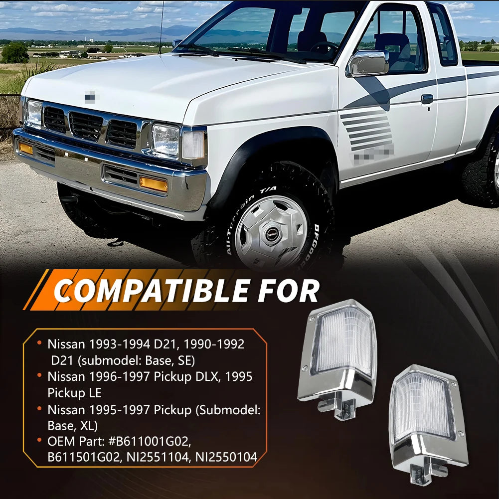 2Pcs Front Corner Side Marker  Turn Signal Light Housings For 90 91 92 93 94 Nissan D21 Pickup No Bulb/Socket  Included Tuck's Performance