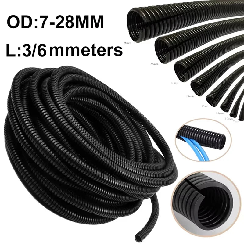 Length 3/6 Meters OD7/10/13/15/18/21/25/28mm Split Wire Loom Conduit Polyethylene Tubing Black Color Sleeve Tube Tuck's Performance