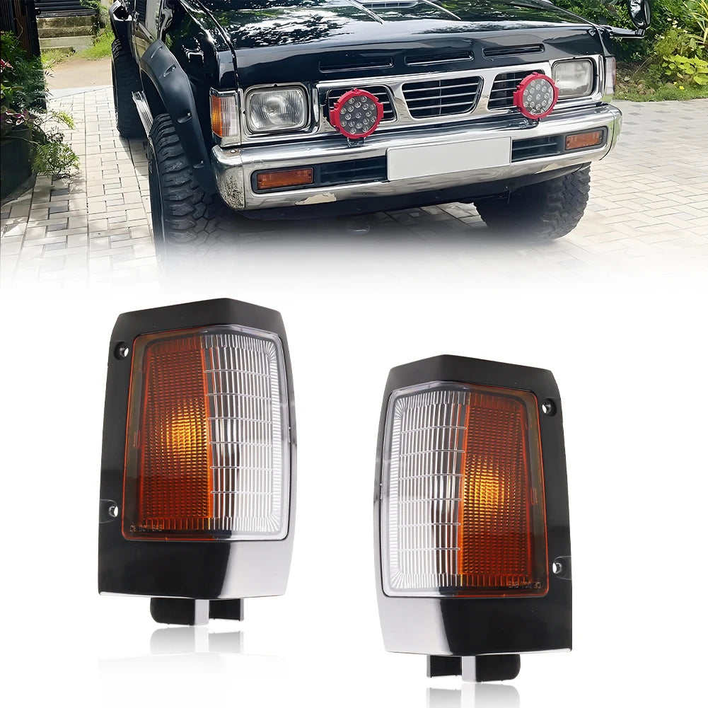 2Pcs Front Corner Side Marker  Turn Signal Light Housings For 90 91 92 93 94 Nissan D21 Pickup No Bulb/Socket  Included Tuck's Performance