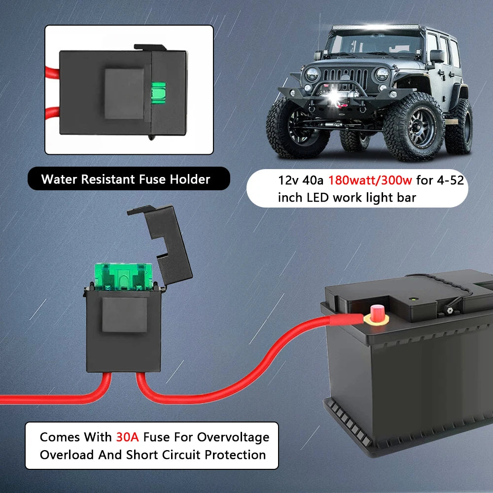 300W LED Light Bar Wiring Harness with Relay and Fuse image 2