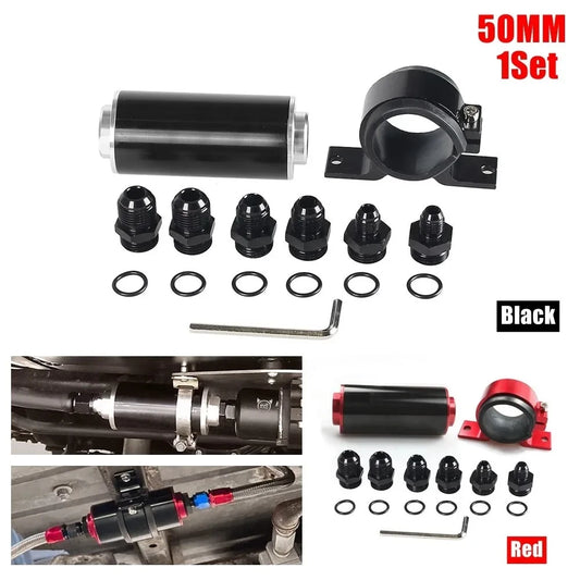 50MM Universal Aluminum Fuel Filter with AN6 AN8 AN10 Adapters & Mounting Bracket & Wrench Cleanable Easy Install Tuck's Performance