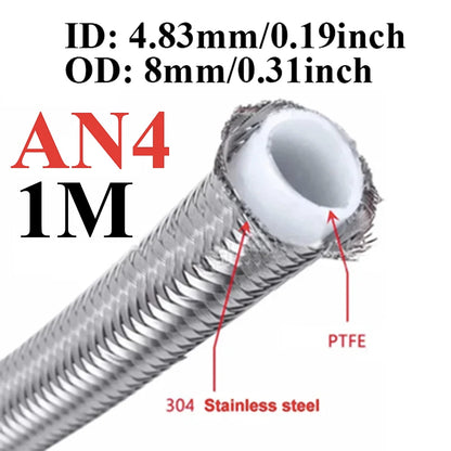 1M/3M/4M/6M AN3 AN4 AN6 AN8 AN10 Racing Hose 304 Stainless Steel Braided PTFE Brake Hose E85 Fuel Oil Line Oil Cooler Hose Pipe Tuck's Performance