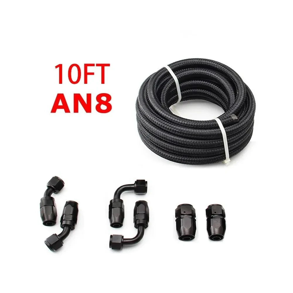 3M AN6/AN8/AN10 CPE Oil Fuel Fittings Hose End 0+45+90+180 Degree Oil Adaptor Kit AN6 Braided Oil Fuel Hose Line With Clamps Tuck's Performance
