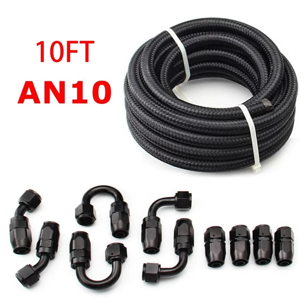 3M AN6/AN8/AN10 CPE Oil Fuel Fittings Hose End 0+45+90+180 Degree Oil Adaptor Kit AN6 Braided Oil Fuel Hose Line With Clamps Tuck's Performance