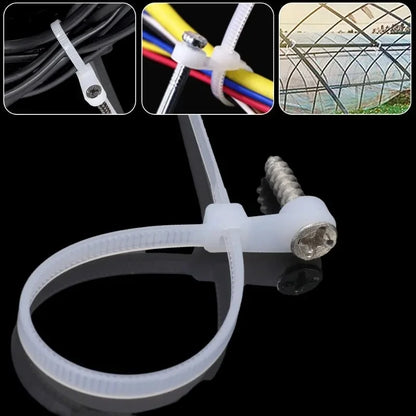 100-500pc Nylon Cable Ties with Screw Mounting Hole Fixed Cables Zip Tie Wire Fastening Straps Reusable Self-locking Cable Ties Tuck's Performance