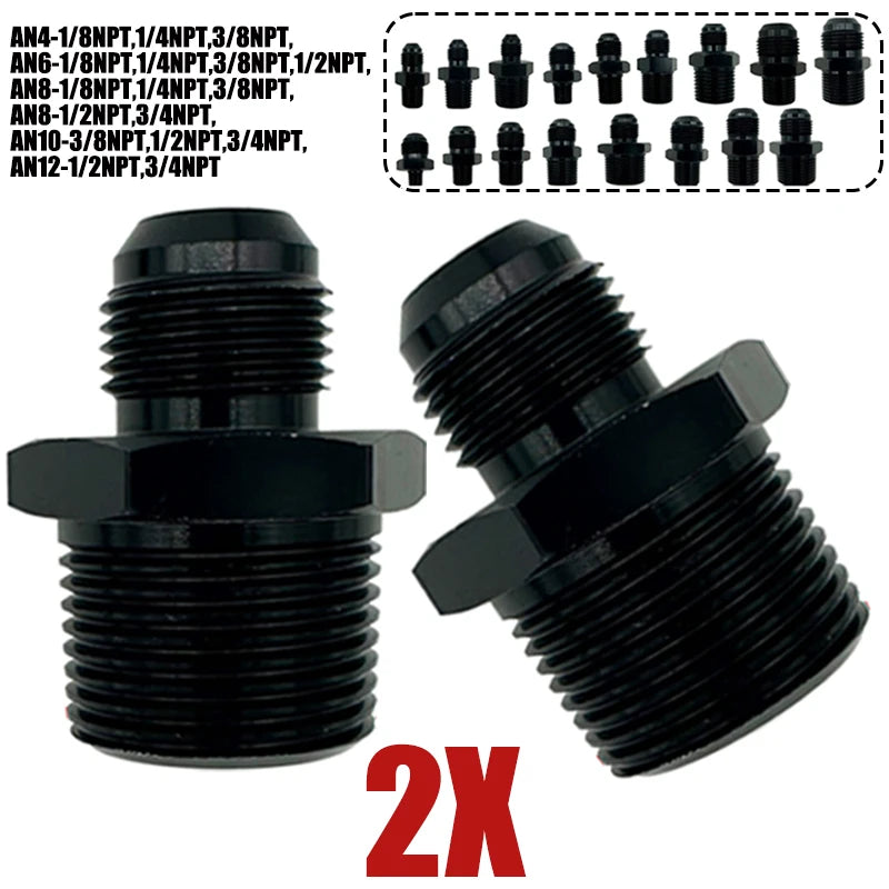 2X Flare Male AN4 AN6 AN8 AN10 AN12 To 1/4NPT 1/8NPT 3/8NPT 3/4 NPT Thread Straight Fittings Fuel Oil Cooler Hose Pipe Adapter Tuck's Performance