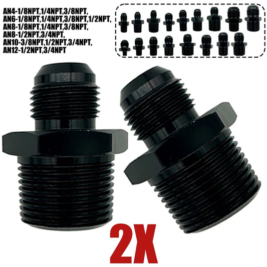 2X Flare Male AN4 AN6 AN8 AN10 AN12 To 1/4NPT 1/8NPT 3/8NPT 3/4 NPT Thread Straight Fittings Fuel Oil Cooler Hose Pipe Adapter Tuck's Performance