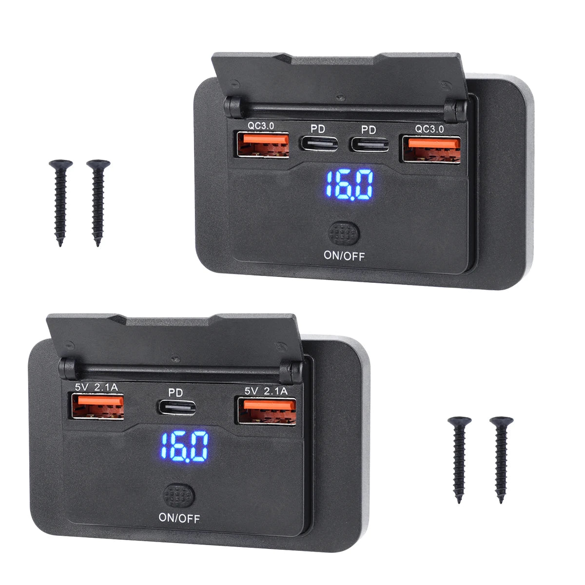 12V USB Outlet Panel Wall Mount, USB-C & Dual QC 3.0 Car Charger Socket with Button Switch for Car Bus RV Truck Boat Tuck's Performance