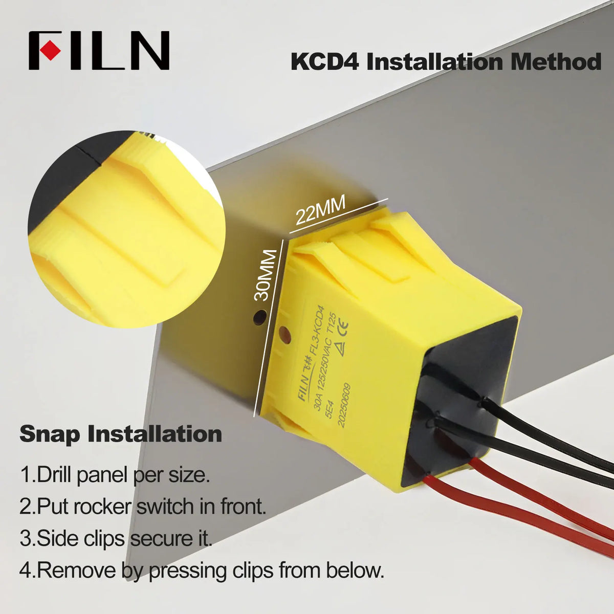 30A 12V 24V 220V LED Rocker Switch With Wires ON OFF Heavy Duty 4 Pin DPST IP67 Sealed Waterproof  Auto Boat Marine Toggle 30x22 Tuck's Performance