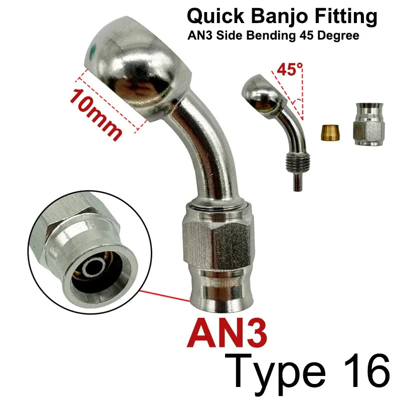 2X Stainless Steel 3AN Motorcycle Motor Bike Hydraulic Brake Oil Hose Line Banjo Fitting 10MM 0/28/45/90° Brake Hose End Adapter Tuck's Performance