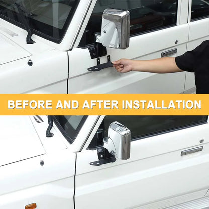 Before and after fitting mirror bracket to LandCruiser 70 Series