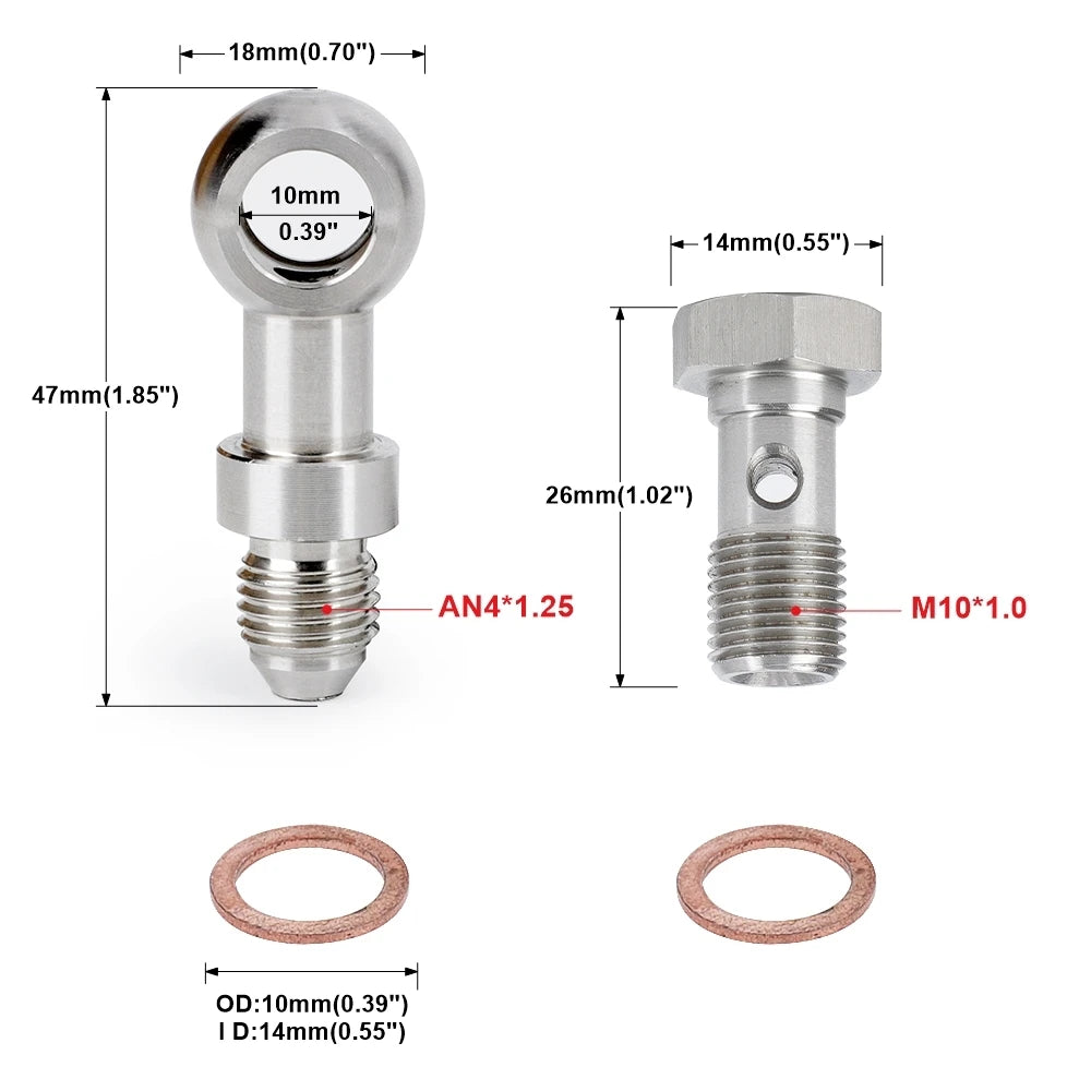 Turbo Oil Feed M10x1.0 To AN4 1.25mm Restricto Racing Banjo Bolt Fitting Kit For Mitsubishi TD025 TD025L Auto Parts Brake System Tuck's Performance