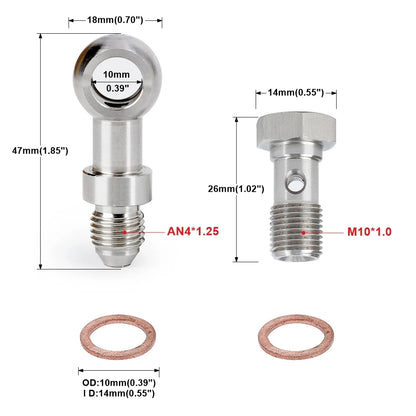 Turbo Oil Feed M10x1.0 To AN4 1.25mm Restricto Racing Banjo Bolt Fitting Kit For Mitsubishi TD025 TD025L Auto Parts Brake System Tuck's Performance