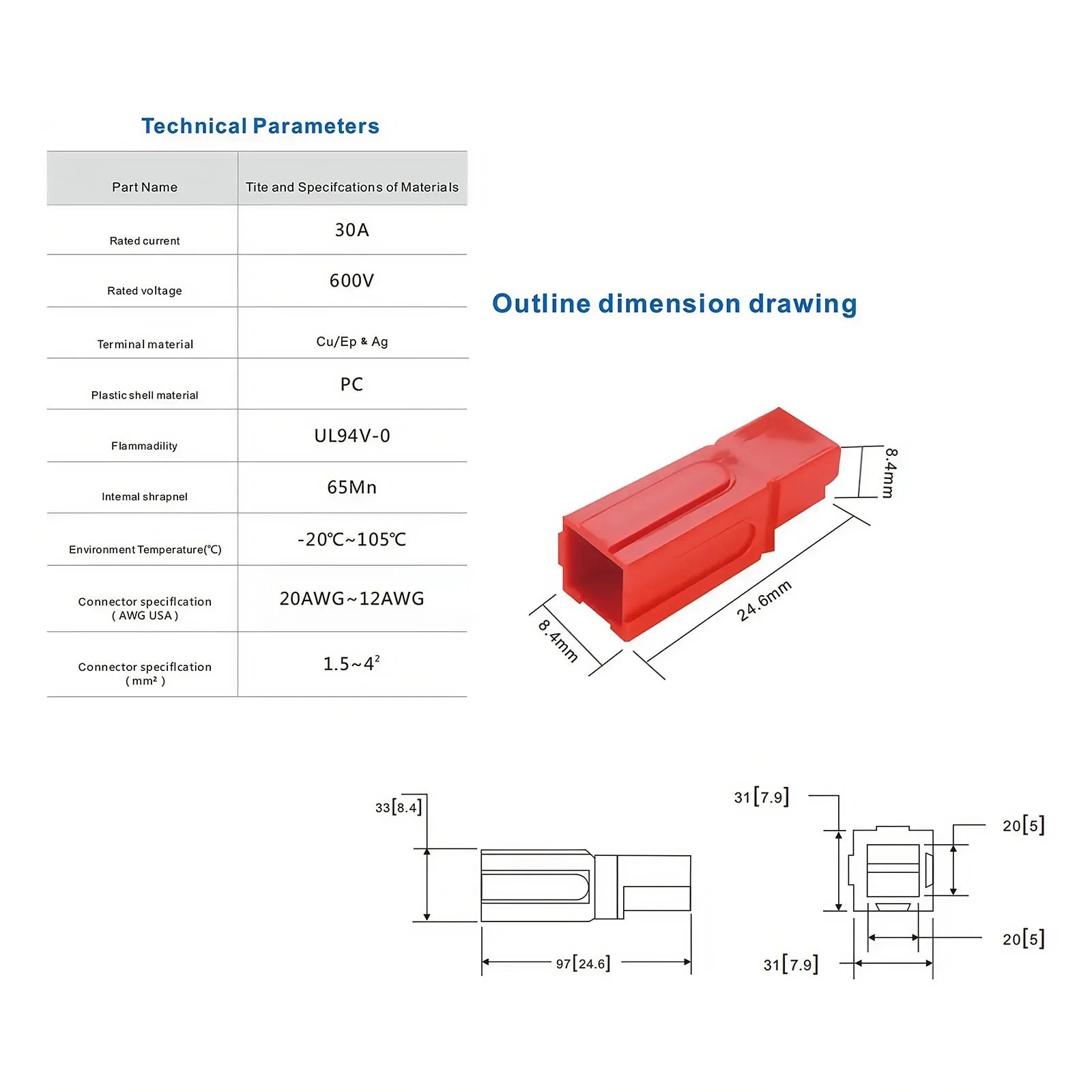 30A Single Pole Battery Connector Plug Set image 2
