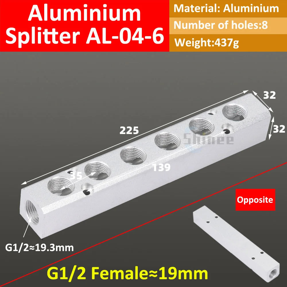 Aluminium Splitter 1/8" 1/2" BSP Internal Thread Port 2 3 4 5 6 7 8 9 10 Way 1/4 Pneumatic Air Manifold Distributor Connector Tuck's Performance