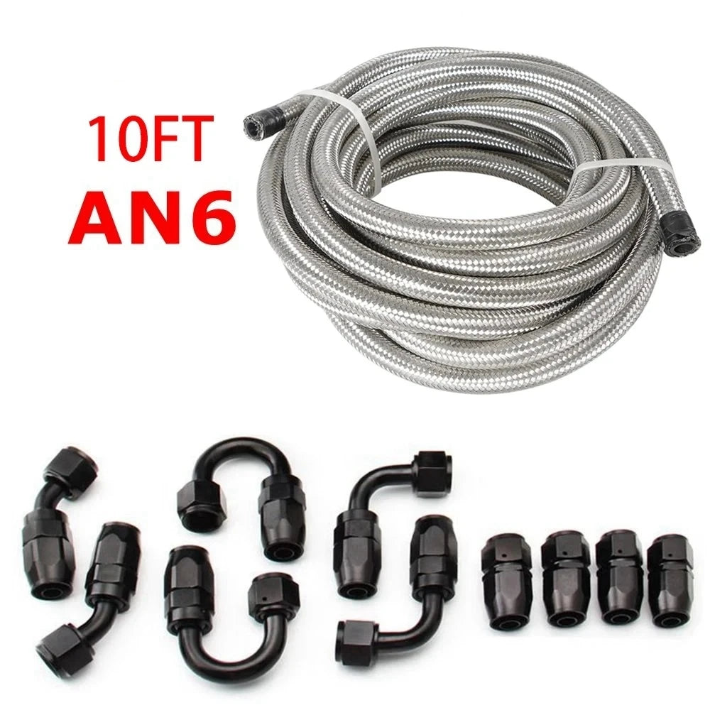 3M AN6/AN8/AN10 CPE Oil Fuel Fittings Hose End 0+45+90+180 Degree Oil Adaptor Kit AN6 Braided Oil Fuel Hose Line With Clamps Tuck's Performance