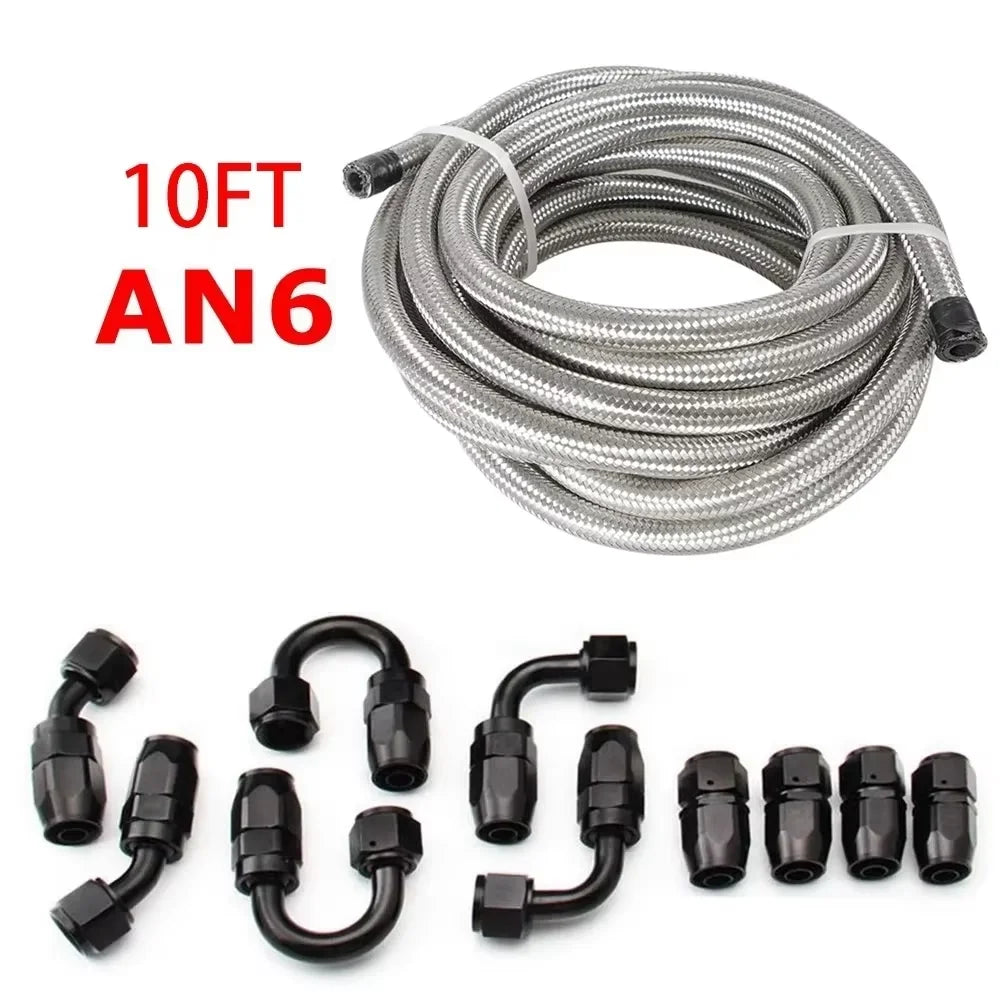 3M AN6/AN8/AN10 CPE Oil Fuel Fittings Hose End 0+45+90+180 Degree Oil Adaptor Kit AN6 Braided Oil Fuel Hose Line With Clamps Tuck's Performance