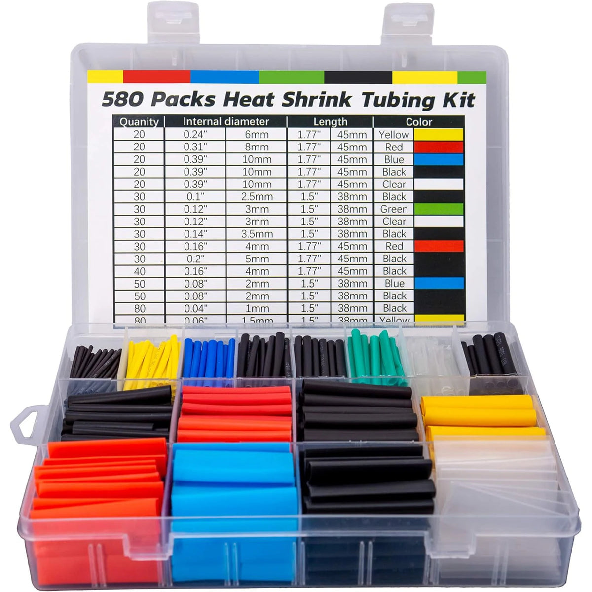 580/560Pcs Heat Shrink Tubing Kit EVA Material in 6 Colors 11 Sizes - Ideal for Electrical Insulation, Repairs, and Wire Conne Tuck's Performance