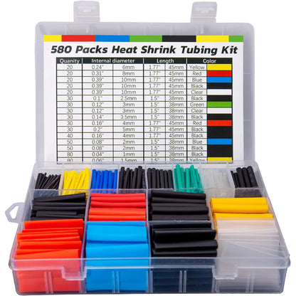 580/560Pcs Heat Shrink Tubing Kit EVA Material in 6 Colors 11 Sizes - Ideal for Electrical Insulation, Repairs, and Wire Conne Tuck's Performance